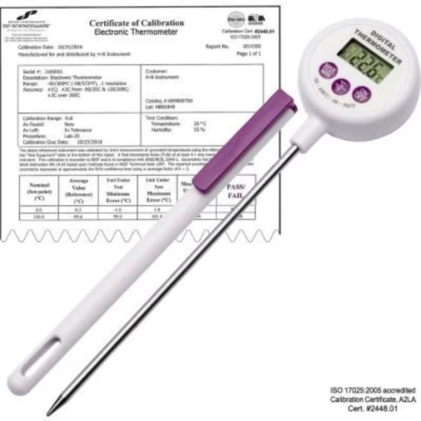 H-B Calibrated Electronic Stainless Steel Stem Thermometer -50/200C -58/392F 127mm Probe, Bel-Art, Mfr#: 609001700